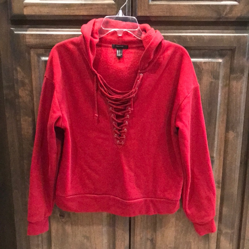 Like new Forever 21 Lace Front Red Hoodie S $39!